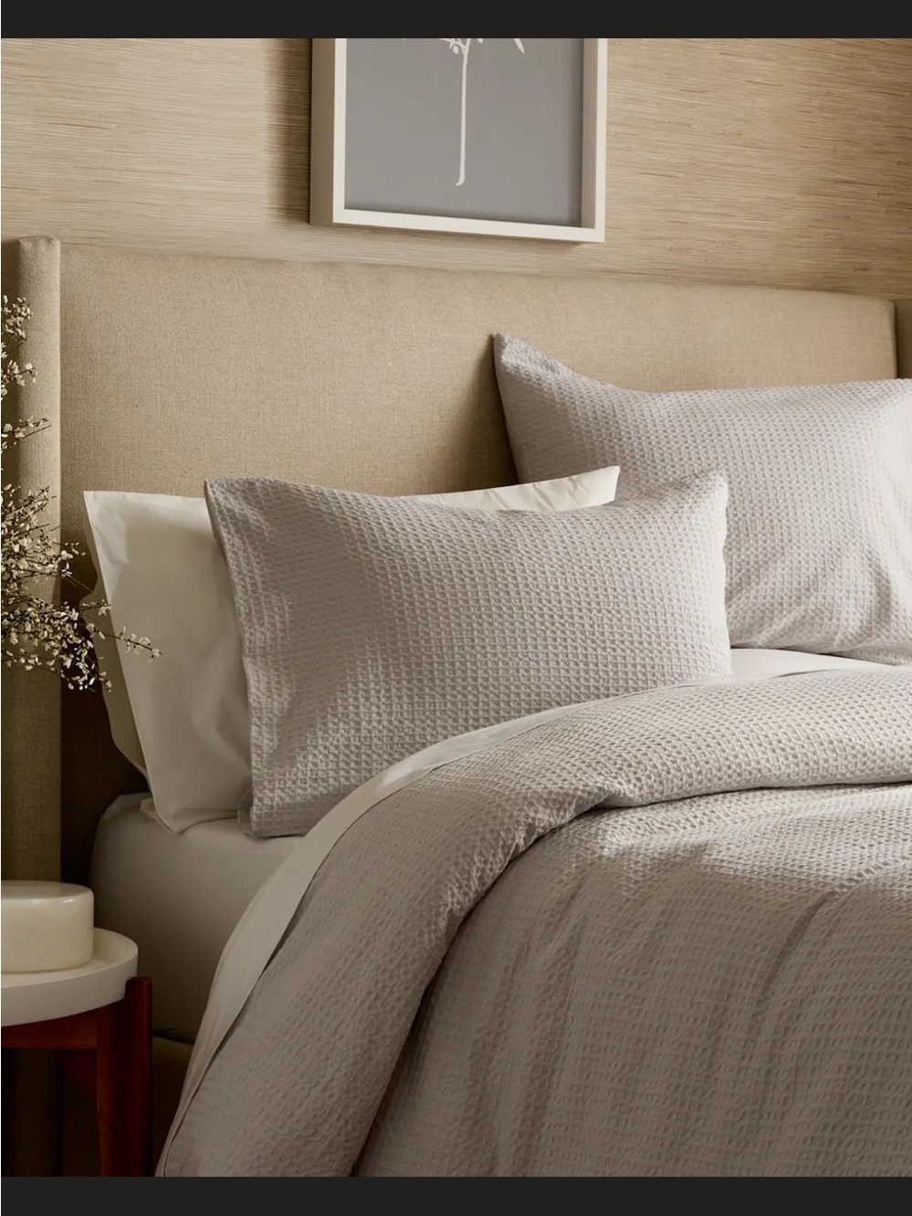 Honeycomb standard shams in light grey - Soft Neutral Bedding new, never used